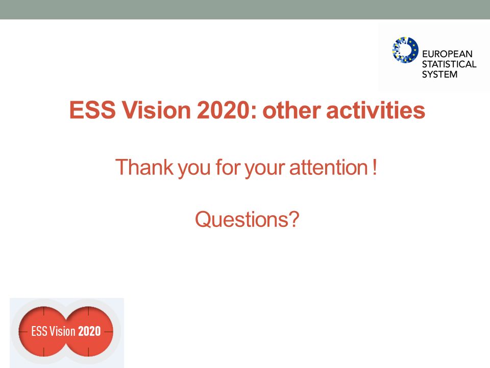 ESS Vision 2020: other activities Thank you for your attention ! Questions