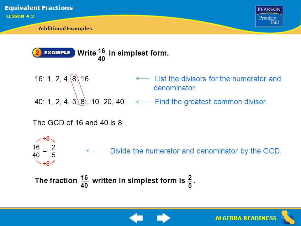 algebra readiness lesson 4 3 warm up lesson 4 3 warm up ppt download 8 16 in simplest form