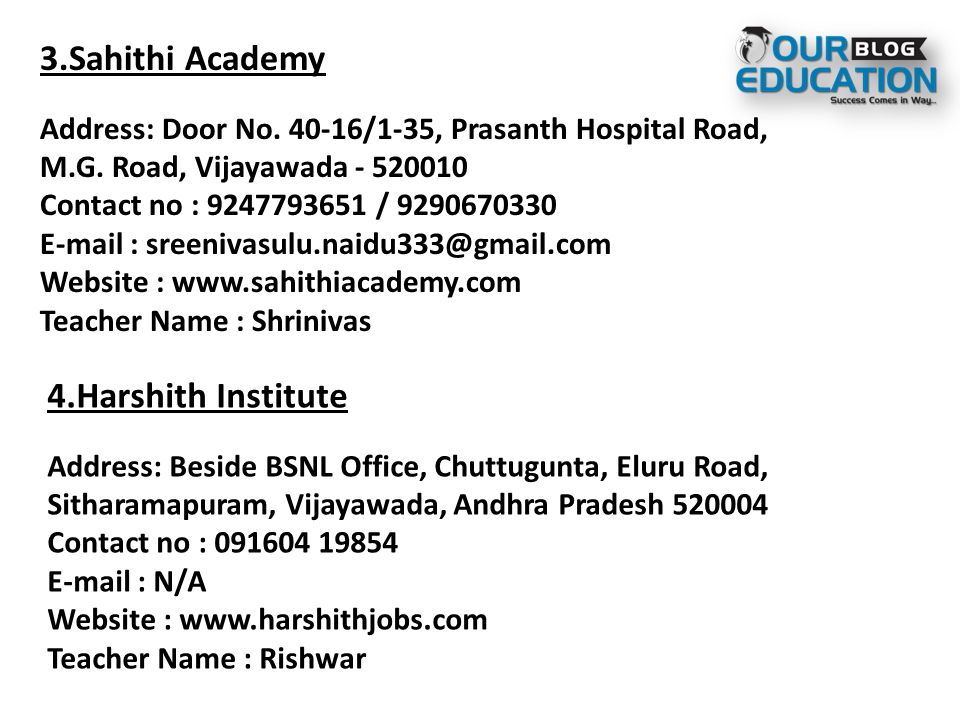 3.Sahithi Academy Address: Door No /1-35, Prasanth Hospital Road, M.G.