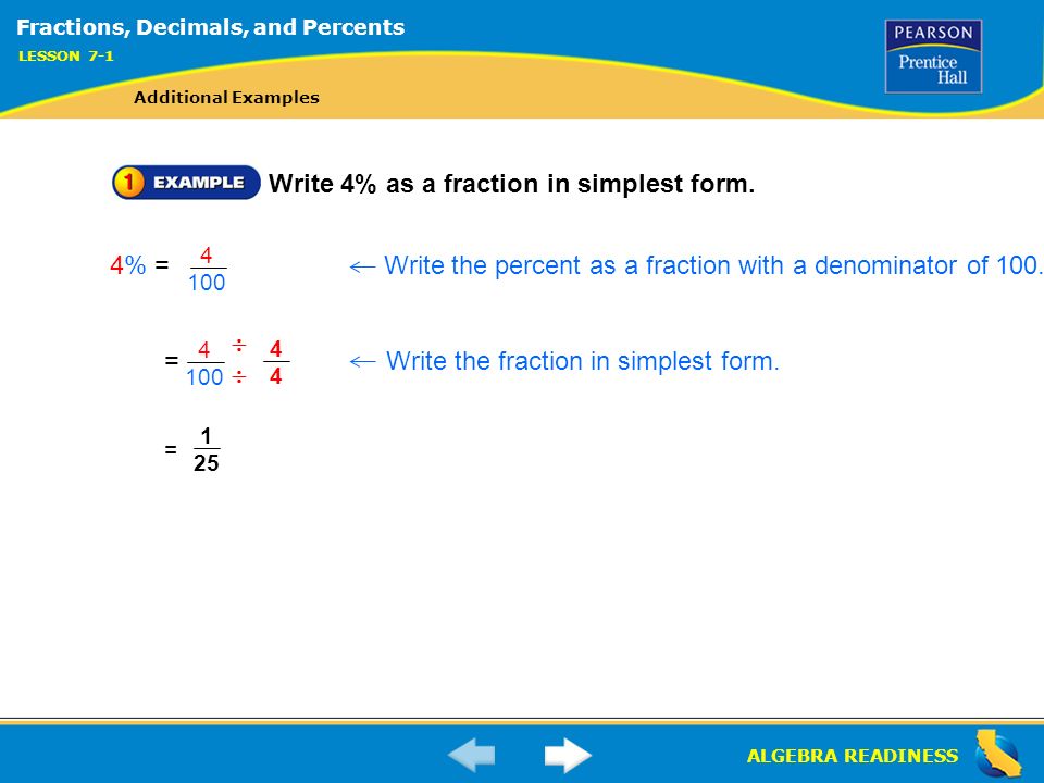 algebra readiness lesson 7 1 warm up lesson 7 1 warm up ppt download 25 as a fraction in simplest form