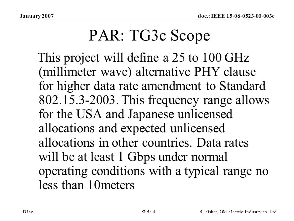 doc.: IEEE c TG3c January 2007 R.