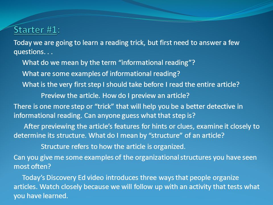 Today we are going to learn a reading trick, but first need to answer a few questions...