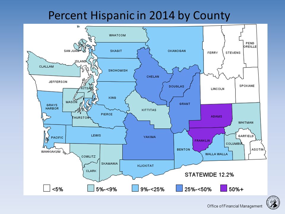 Office of Financial Management Percent Hispanic in 2014 by County