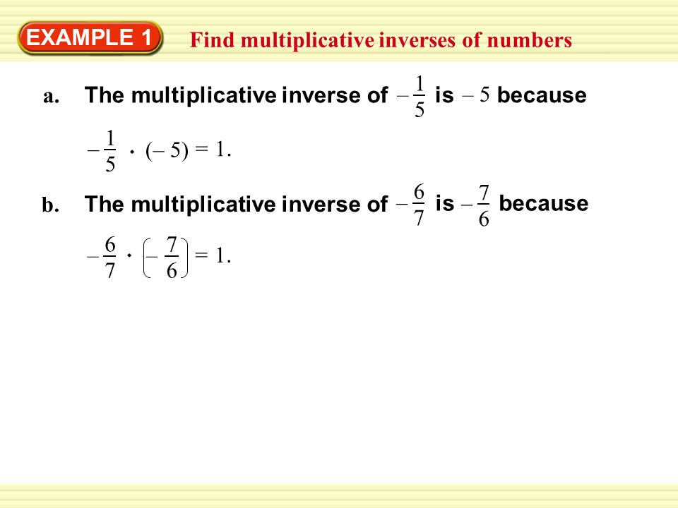 EXAMPLE 1 Find multiplicative inverses of numbers a.