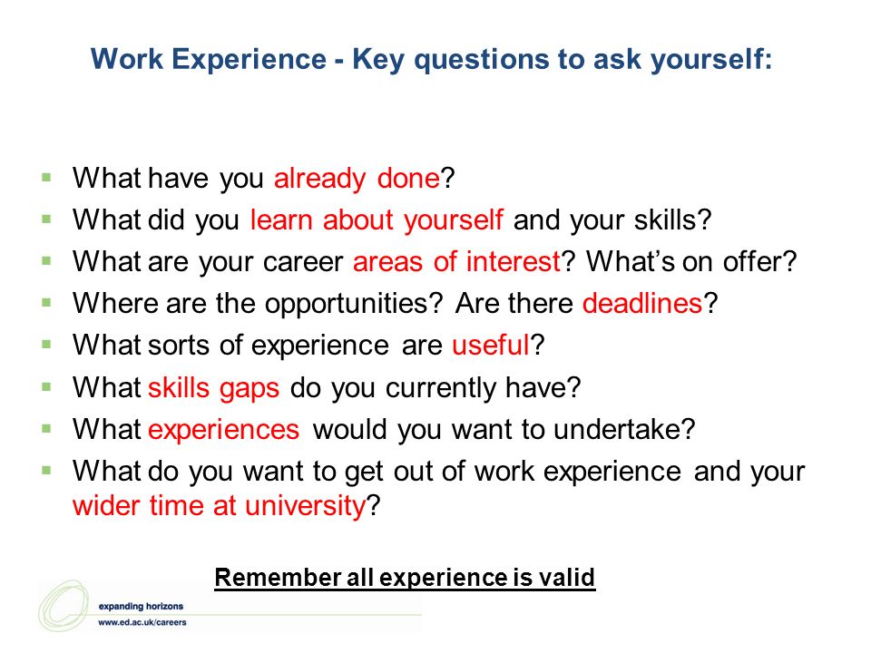 questions to ask on work experience