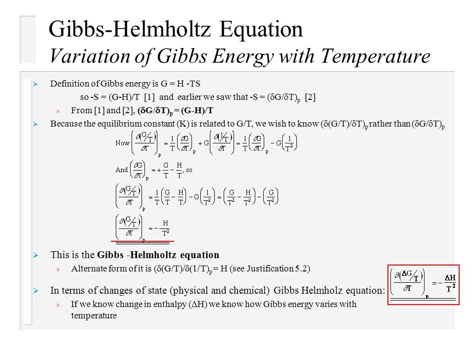 Physical Chemistry I Dr Robert E Barletta Text 92 Gibbs Helmholtz Equation