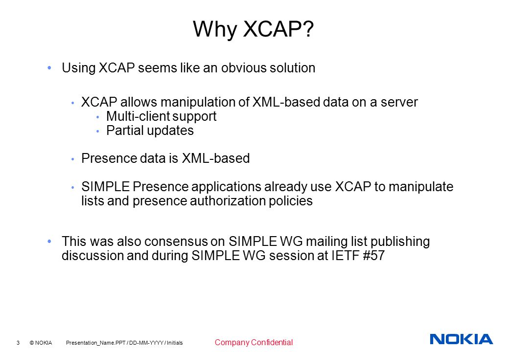 1 nokia presentation_name ppt dd mm yyyy initials company xcap