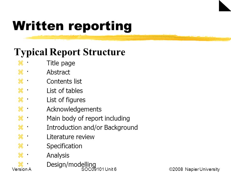 written report cover page