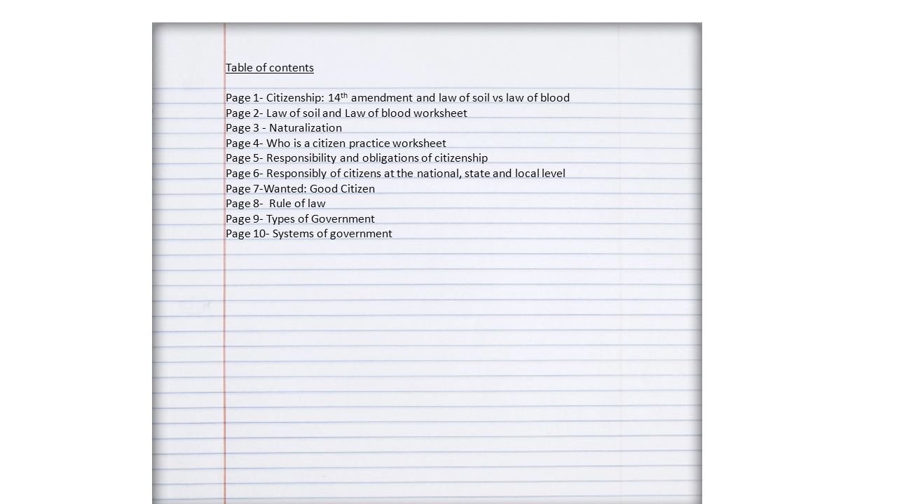 worksheet Types Of Government Worksheet table of contents page 1 citizenship 14 th amendment and law table