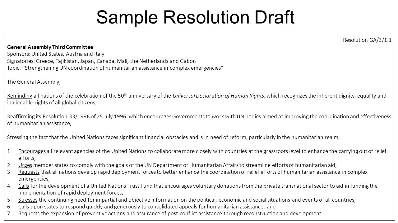 rules of procedure resolutions and voting prepared by danny hirsch draft resolution format