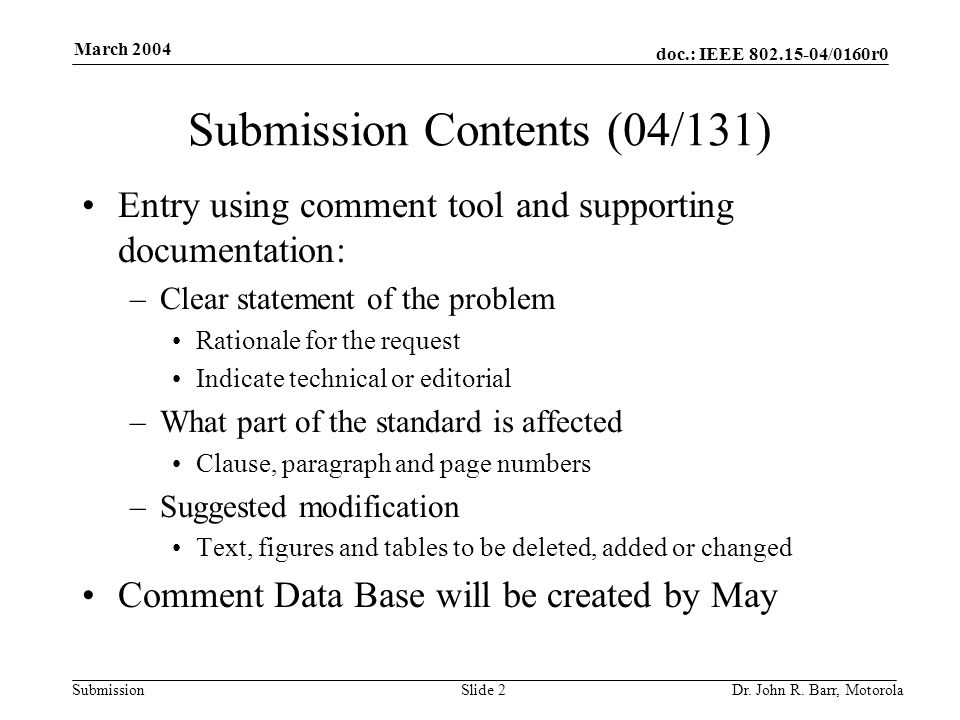 doc.: IEEE /0160r0 Submission March 2004 Dr.