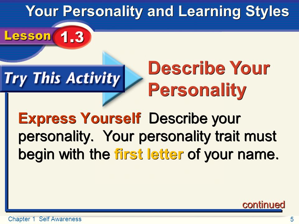 chapter 1 self awareness who am i chapter 1 self awareness who am describe yourself your personality