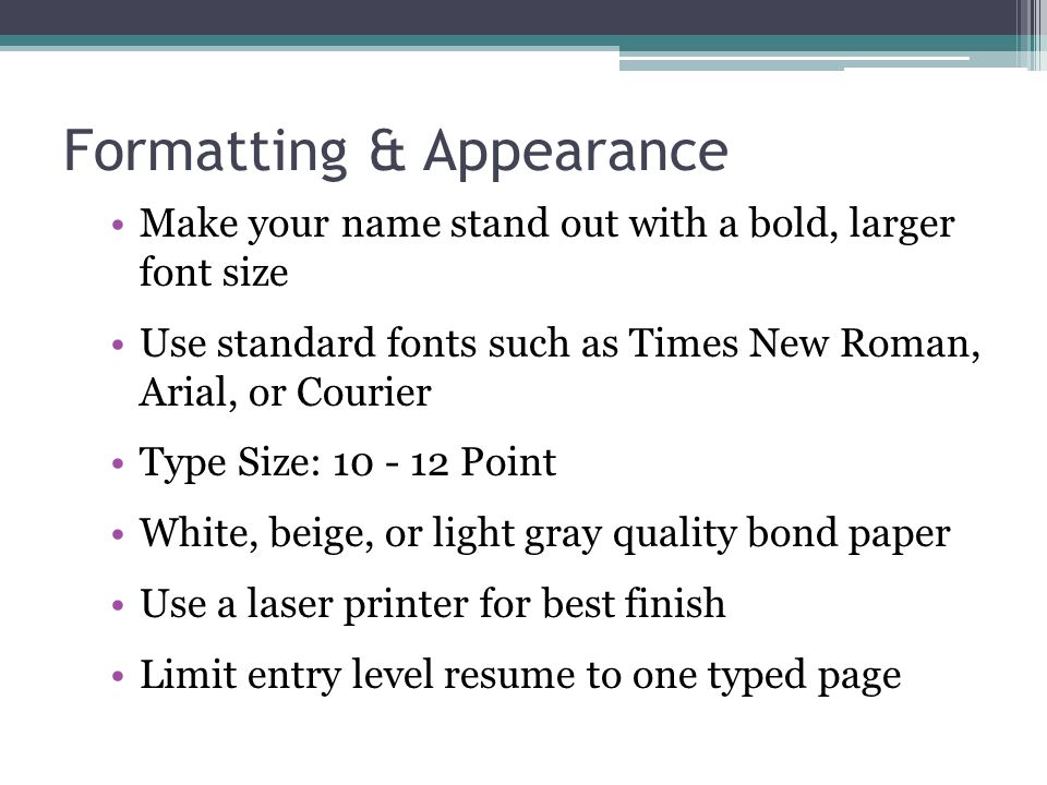 resume size font