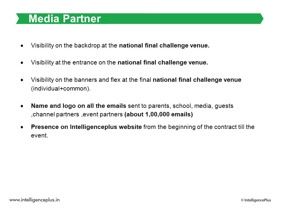 Media Partner  Visibility on the backdrop at the national final challenge venue.