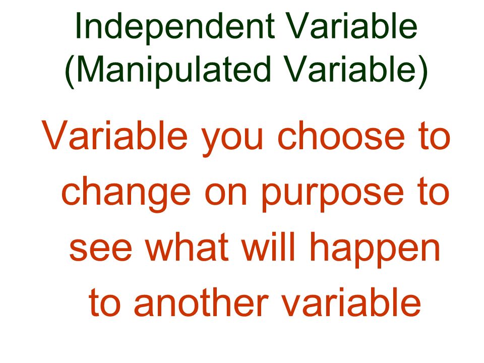 4. Test Hypothesis (perform experiment) 1. Independent Variable 2.