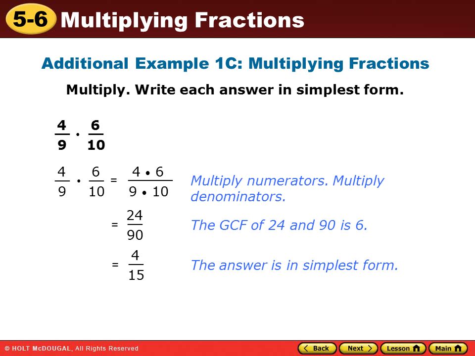 5 6 multiplying fractions warm up warm up lesson presentation lesson 6 15 simplest form