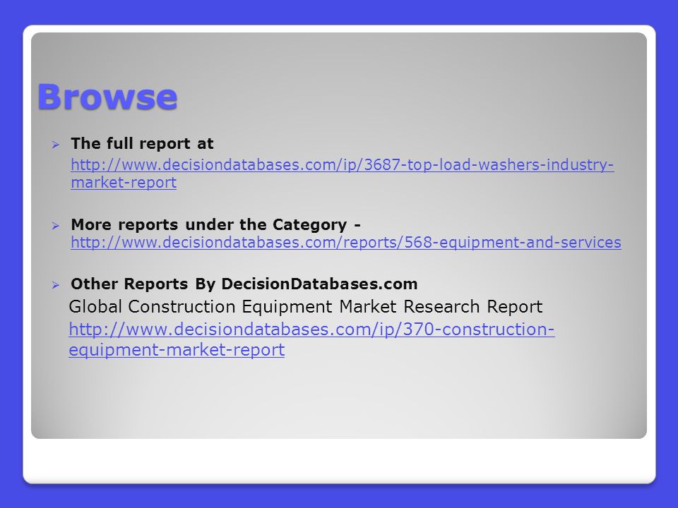 Browse  The full report at   market-report  More reports under the Category  Other Reports By DecisionDatabases.com Global Construction Equipment Market Research Report   equipment-market-report