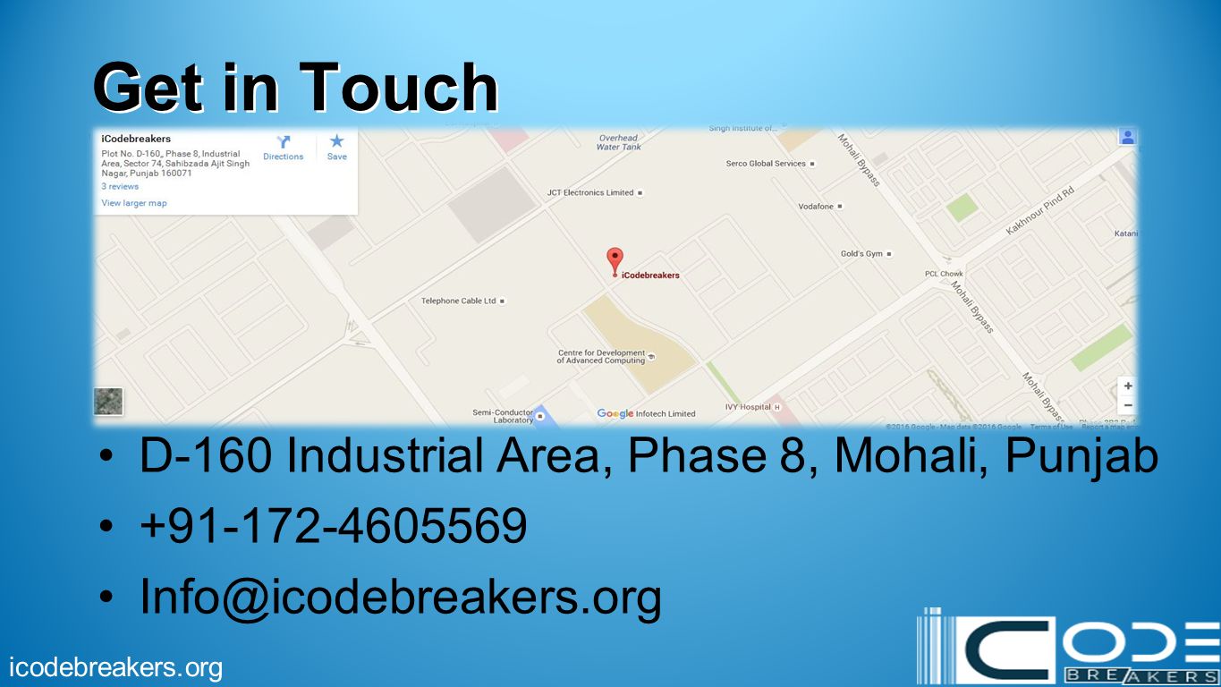 Get in Touch D-160 Industrial Area, Phase 8, Mohali, Punjab icodebreakers.org