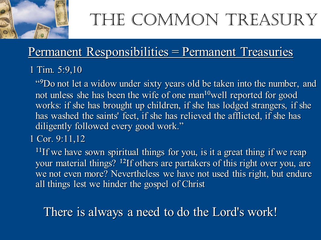 The Common Treasury Permanent Responsibilities = Permanent Treasuries 1 Tim.