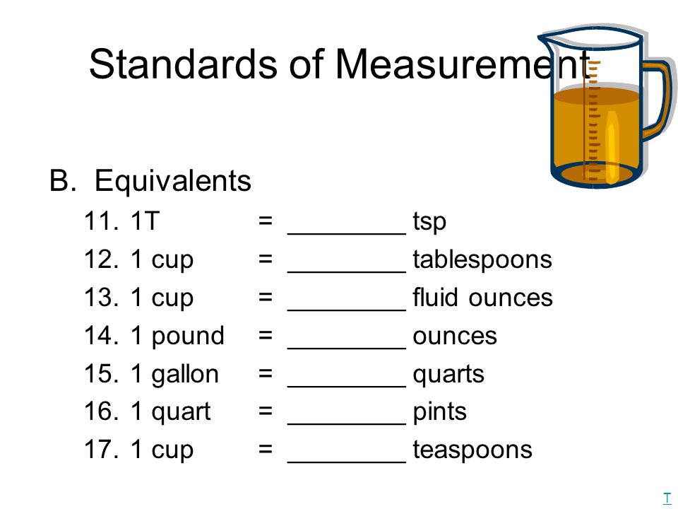 Standards of Measurement B.Equivalents 11. 1T 12.