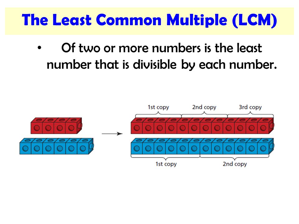 The Least Common Multiple (LCM) Of two or more numbers is the least number that is divisible by each number.