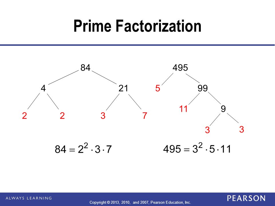 Prime Factorization Copyright © 2013, 2010, and 2007, Pearson Education, Inc.
