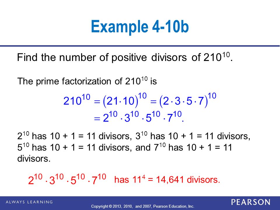 Example 4-10b Find the number of positive divisors of