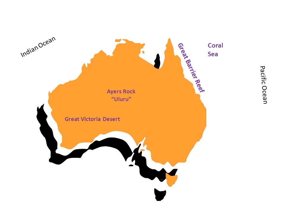 Ayers Rock Uluru Great Victoria Desert Coral Sea Indian Ocean Pacific Ocean