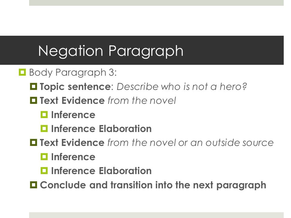 Negation Paragraph  Body Paragraph 3:  Topic sentence : Describe who is not a hero.