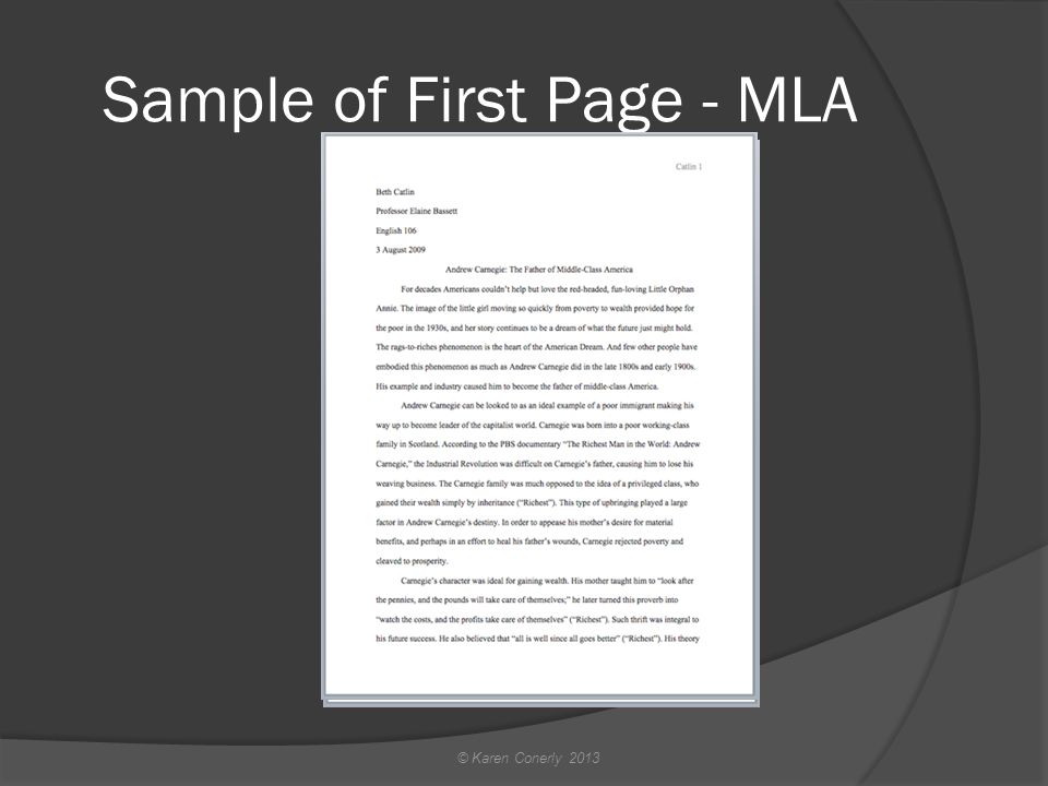 Sample of First Page - MLA © Karen Conerly 2013
