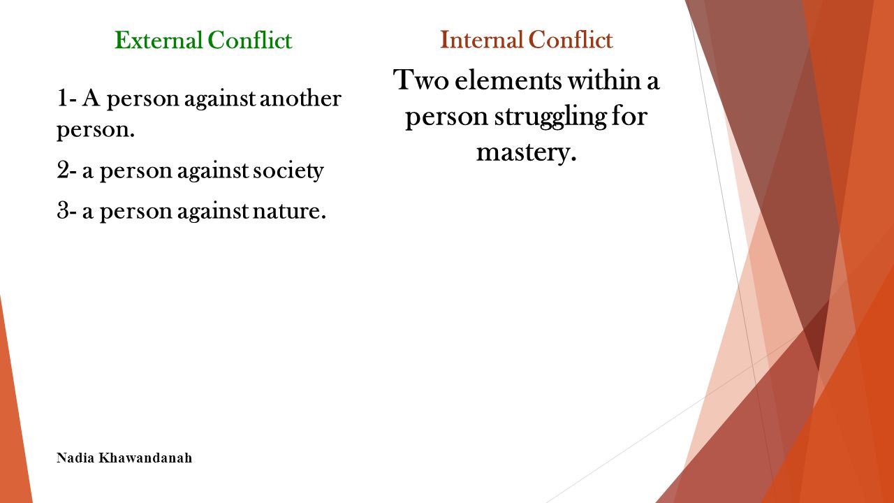 Conflict A struggle between two opposing forces or characters in a short story, novel, play or narrative poem.