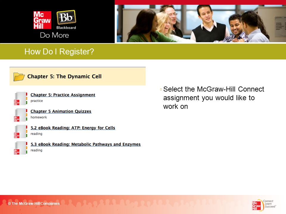 Select the McGraw-Hill Connect assignment you would like to work on © The McGraw-Hill Companies How Do I Register