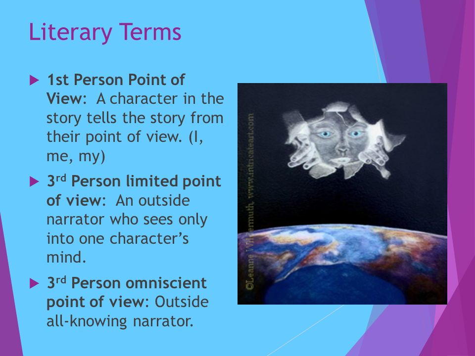 Literary Terms  1st Person Point of View: A character in the story tells the story from their point of view.