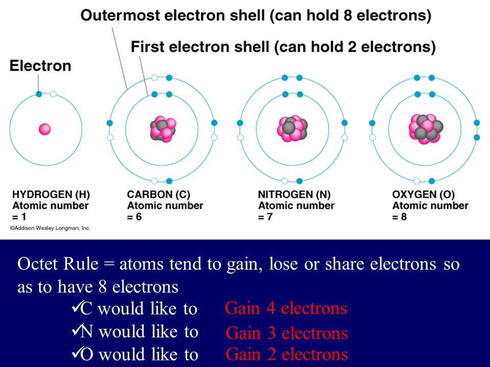 Electrons are placed in shells according to rules: 1)The 1st shell can hold up to two electrons, and each shell thereafter can hold up to 8 electrons.