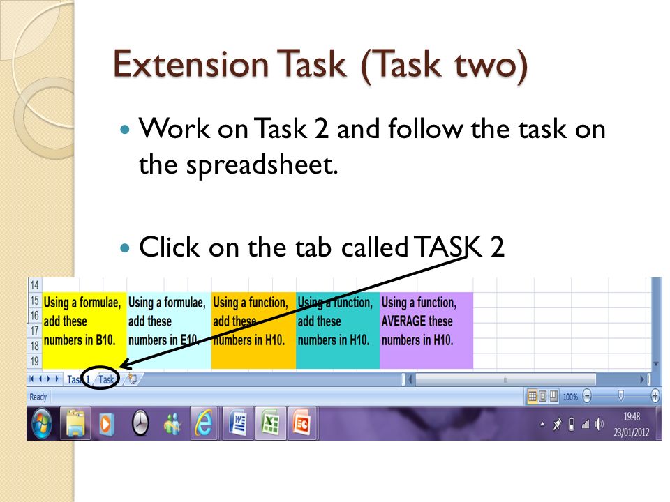 Extension Task (Task two) Work on Task 2 and follow the task on the spreadsheet.