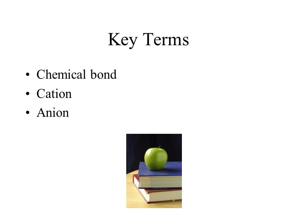Key Terms Chemical bond Cation Anion
