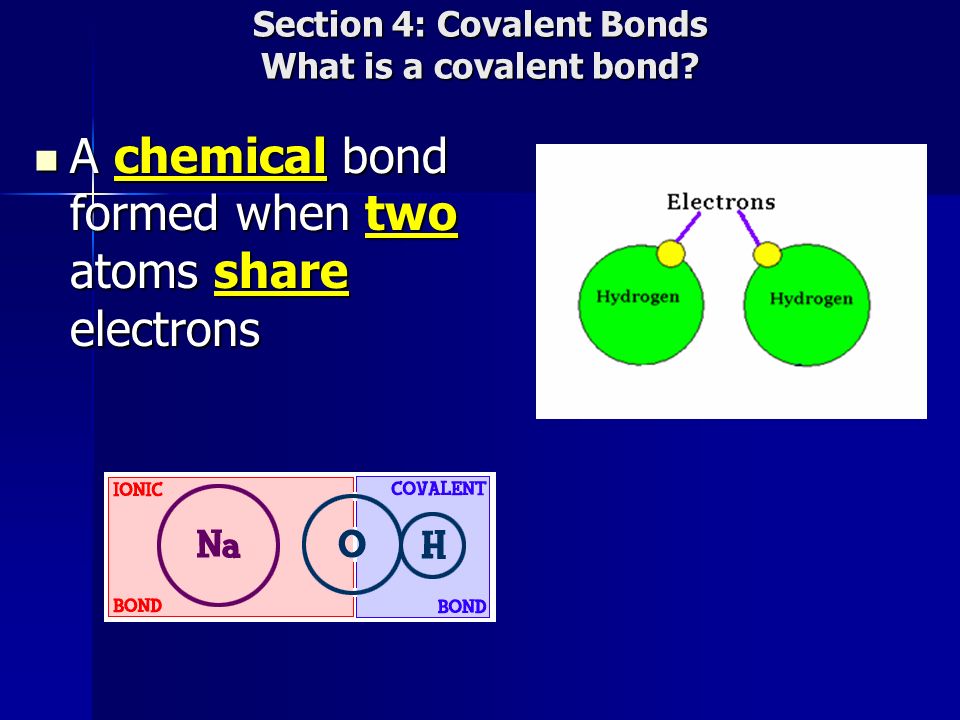 Section 4: Covalent Bonds What is a covalent bond.