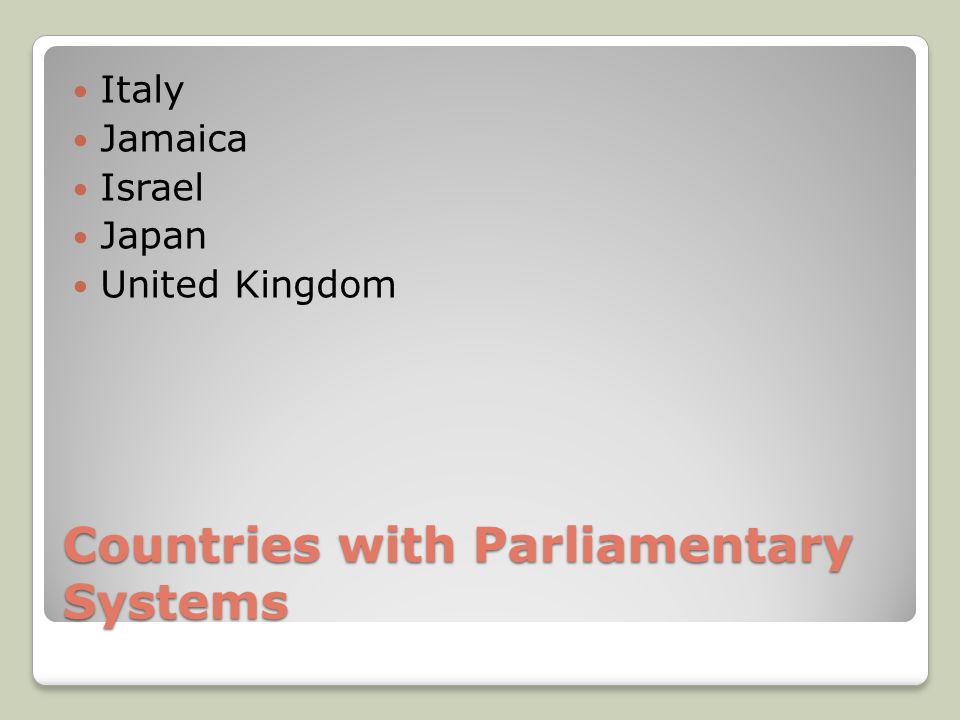 Countries with Parliamentary Systems Italy Jamaica Israel Japan United Kingdom