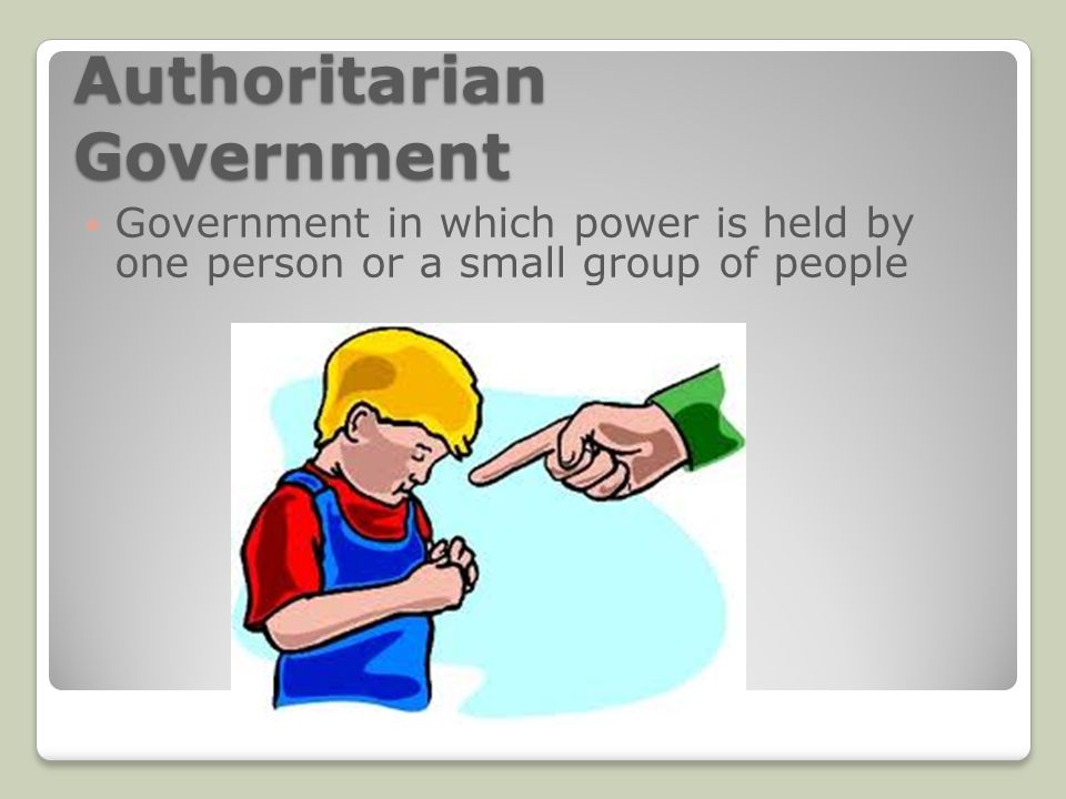 Authoritarian Government Government in which power is held by one person or a small group of people