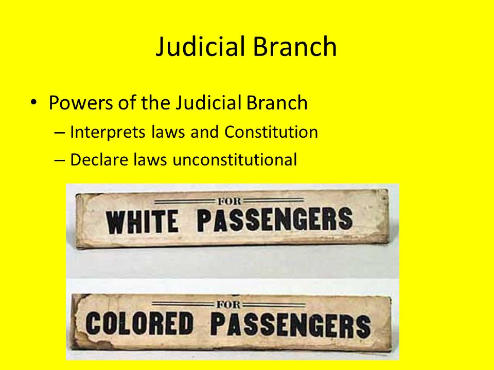 Judicial Branch Powers of the Judicial Branch – Interprets laws and Constitution – Declare laws unconstitutional