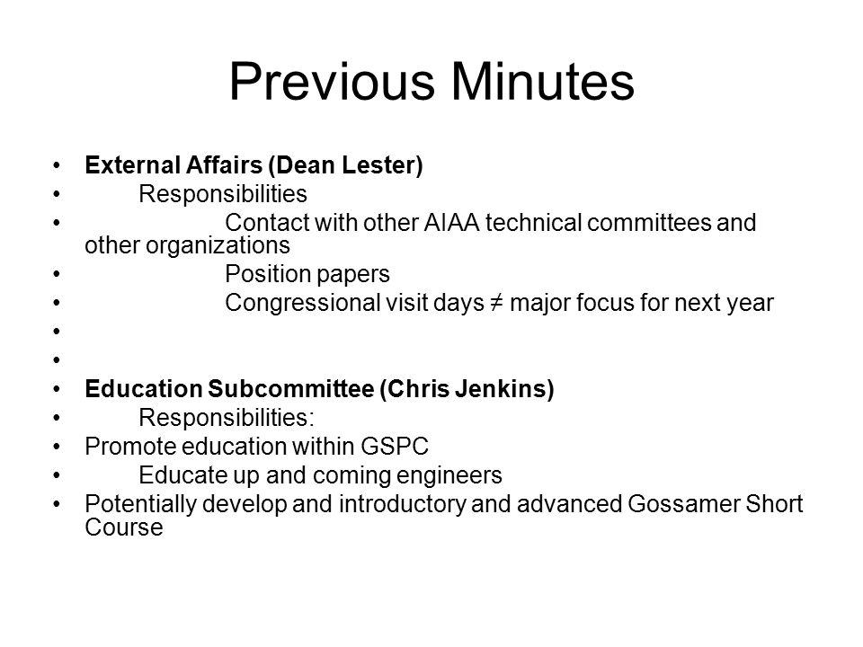 aiaa gossamer subcommittee previous minutes april ppt download aiaa gossamer subcommittee previous minutes april ppt download