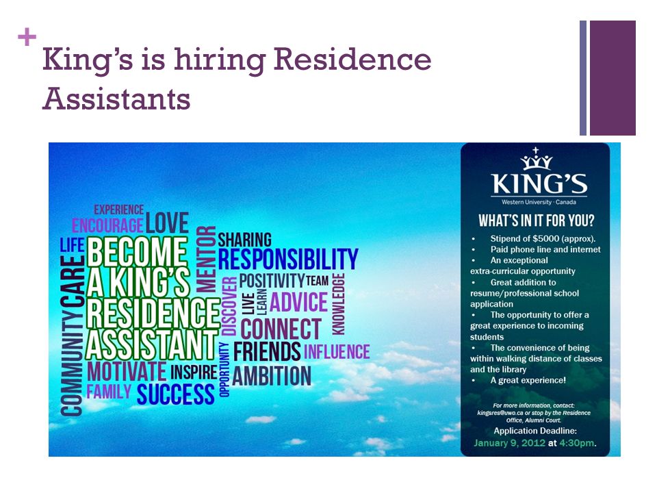 + King’s is hiring Residence Assistants