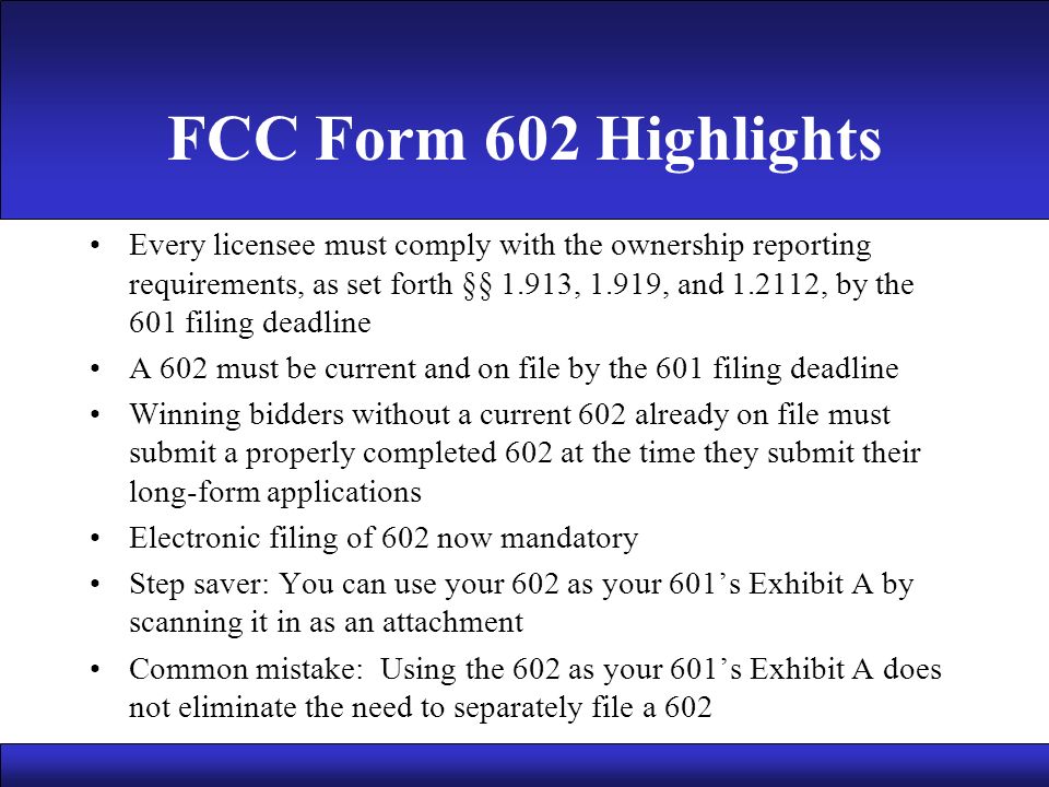 overview of due diligence and post auction process michael e fcc form 601