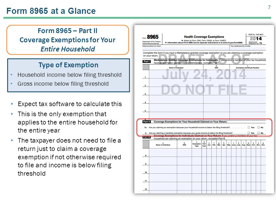 part ii exemptions the individual shared responsibility payment irs form 8965