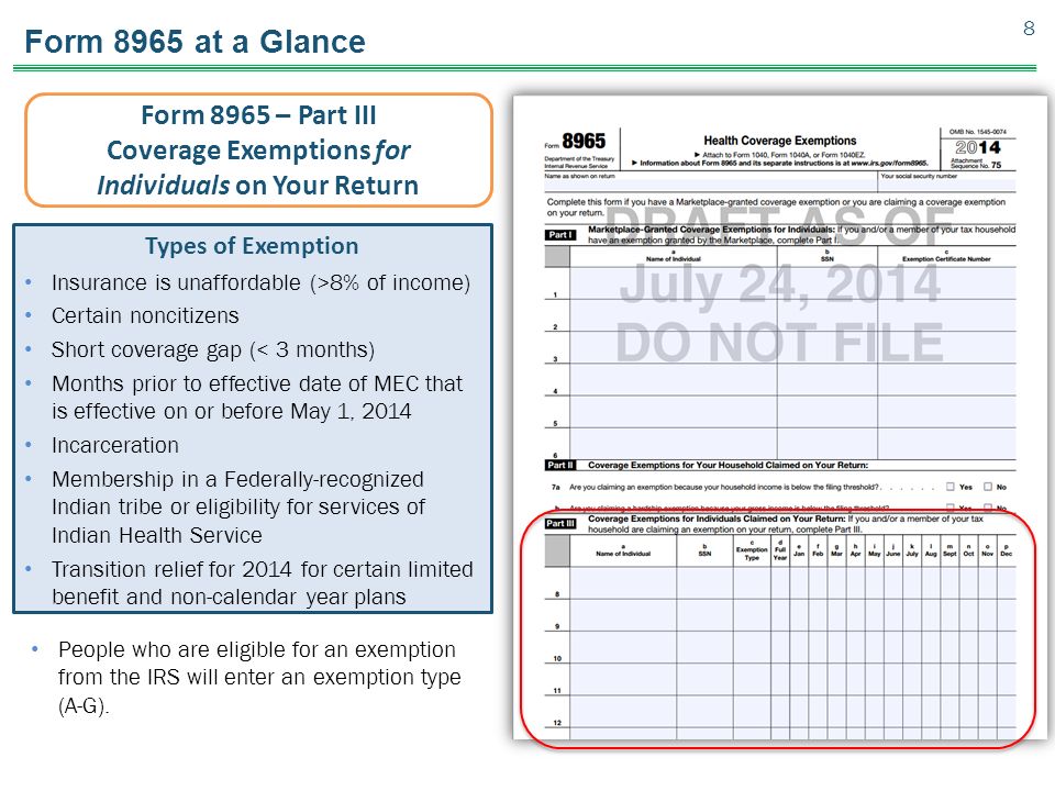 part ii exemptions the individual shared responsibility payment irs form 8965