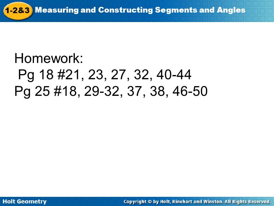 Holt Geometry 1 2 3 Measuring And Constructing Segments And Angles Warm