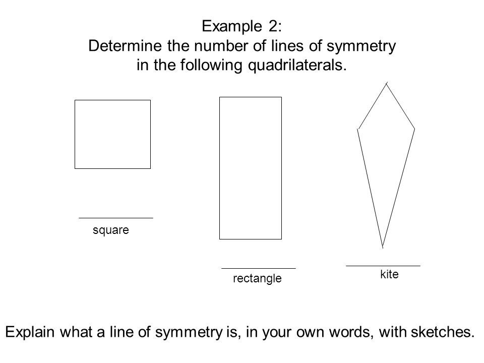 Example 2: Determine the number of lines of symmetry in the following quadrilaterals.