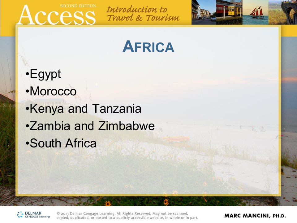 A FRICA Egypt Morocco Kenya and Tanzania Zambia and Zimbabwe South Africa
