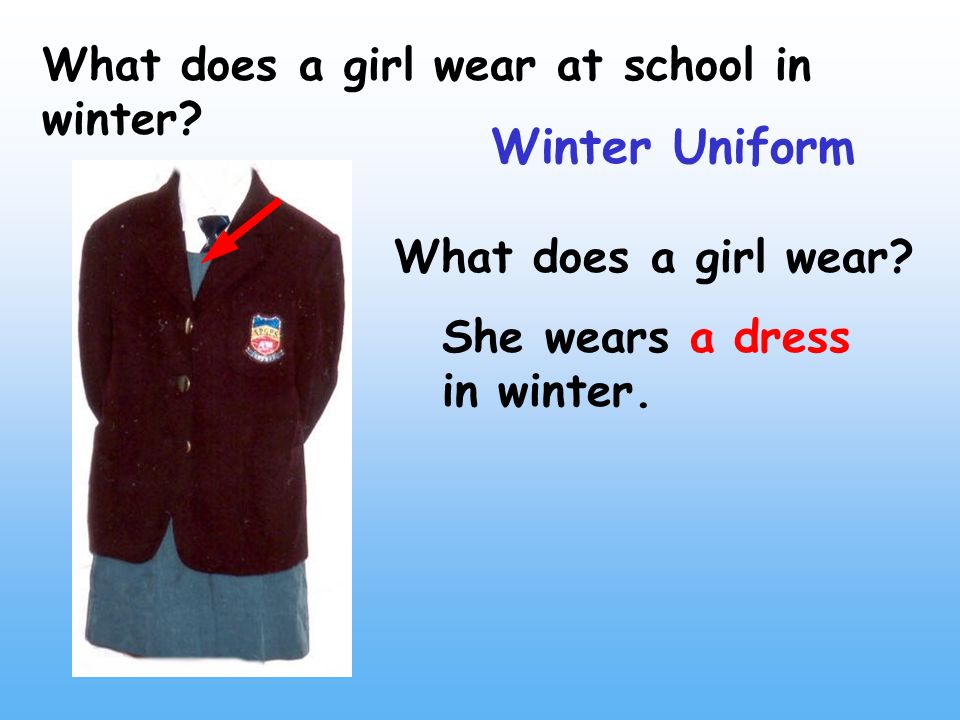 What does a girl wear at school in winter. Winter Uniform She wears a dress in winter.