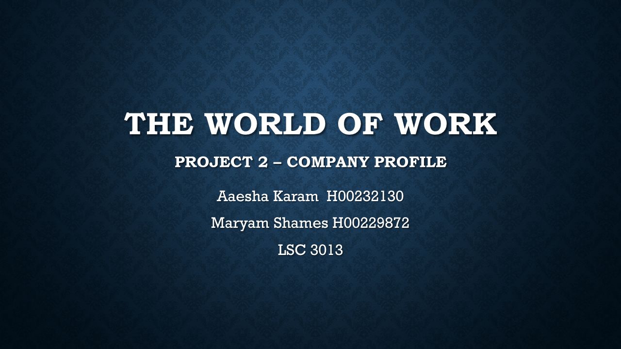 THE WORLD OF WORK Aaesha Karam H Maryam Shames H LSC 3013 PROJECT 2 – COMPANY PROFILE